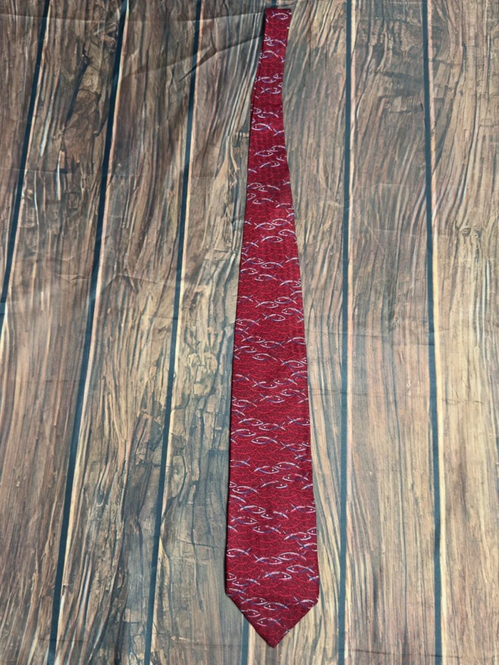 Christians Closet XL 100% Silk Red Christian Fish Tie Ichthys Necktie Apprx. 62